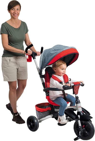 Wandelwagen Driewielfiets met Duwstang en Zonnescherm voor Kinderen