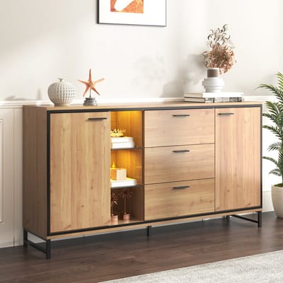 Zubaliya Sideboard - zwart/houtkleur - 3 laden - LED-verlichting (16 kleuren) - verstelbare planken