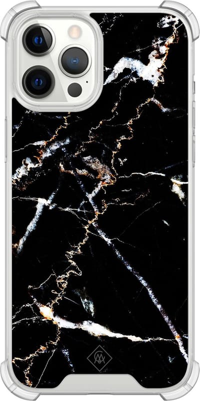 Casimoda® hoesje - Geschikt voor iPhone 12 Pro Max - Marmer Zwart - Shockproof case - Extra sterk - TPU/polycarbonaat - Zwart, Transparant