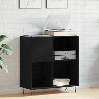 vidaXL - Platenkast - Zwart - Eiken - 85 - x - 38 - x - 89 - cm - Bewerkt - hout