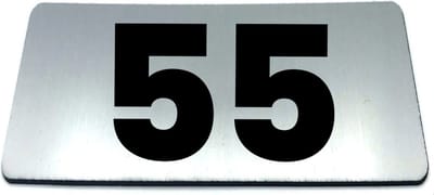 Nummerplaatje 55 - 80 x 50 x 1,6 mm - RVS-look geborsteld - Incl. 3M-tape | Nummerbordje - Deur en kamernummer - brievenbusnummers - Gratis verzending - 5 jaar garantie | Gratis Verzending
