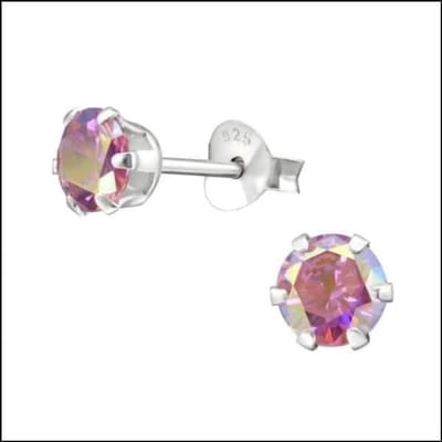 Aramat Jewels | Oorbellen | 925 Zilveren Zirkonia Oorbellen Rond 4-8mm - Sprankelende Oorstekers | 5mm / AB Roze | | | Zilver | Kinderen, Volwassenen | Verkleurd niet