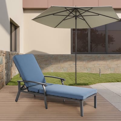 MIVRAY Loungestoel Voor Buiten 204 Cm - Verstelbare Rugleuning En Kussen - Voor Tuin En Zwembad - Aluminium Blauw