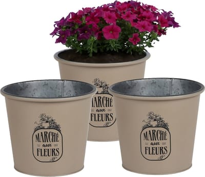 Sunnydays /plantenpot/bloempot - 3x - zink - taupe - D19 x H16 cm