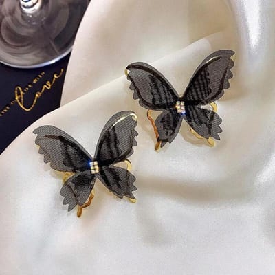 Overdreven Zwart Wit Holle Mesh Vlinder Stud Oorbellen Voor Vrouwen Party Sieraden Cadeau zwart