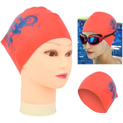 Unisex Zwemmuts Lang Haar Silicone Zwemmuts met Modieuze Print (Rood) beige