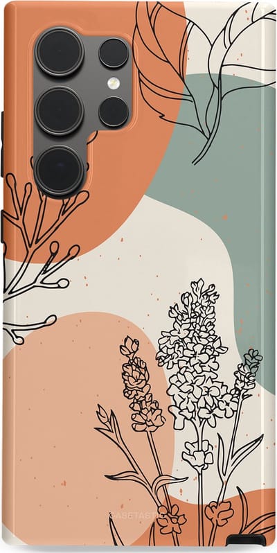 Casetastic hoesje geschikt voor Samsung Galaxy S24 Ultra - Dubbellaagse bescherming - Lijnenspel Natuur - Fashion Case - Zand Saliegroen Terracotta