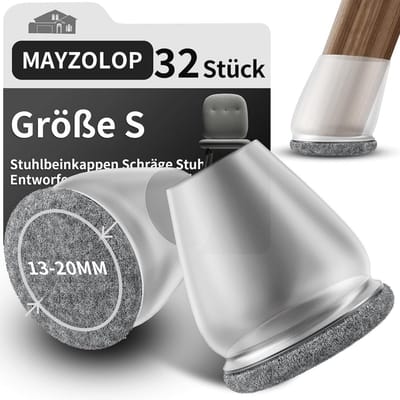 32-delige Transparante Stoelpootdoppen - 1.8 cm Oblique met Grijze Vilt voor Meubelbescherming