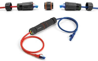 Delock Cable Connector RJ45 jack to RJ45 jack Cat.6A with M20 thread and two seals for slim cable IP68 dust and waterproof