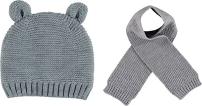 Gebreide Meisjes Set – Muts met Voering & Sjaal – Berenoortjes – Grijs (1–2 jaar)