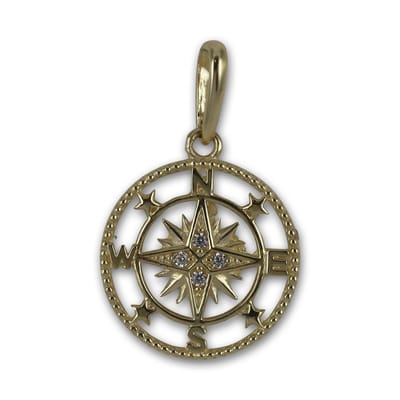 New Bling 9NBSAM-G210613 Gouden Hangertje - Dames - Kompas - 11,4 mm Doorsnee - Zirkonia - 14 Karaat - Goud
