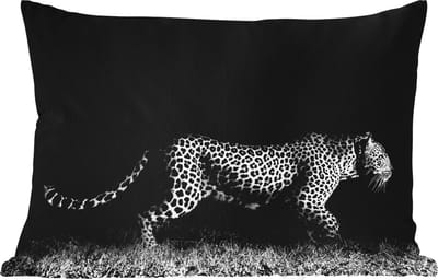 Buitenkussens - Tuin - Wilde dieren - Luipaard - Gras - Zwart - Wit - 50x30 cm