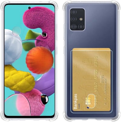 Hoesje Geschikt voor Samsung Galaxy A51 - Met Pashouder en Kaarthouder - Telefoon Hoes Shockproof - Siliconen Case - Back Cover - Shock Proof - Pasjes Houder - Transparant
