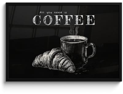 Poster in lijst - Fotolijst 90x60 cm - Posters - Koffie - Croissant - Tekst - Posterlijst zwart - Decoratie - Wanddecoratie woonkamer - Muurdecoratie slaapkamer