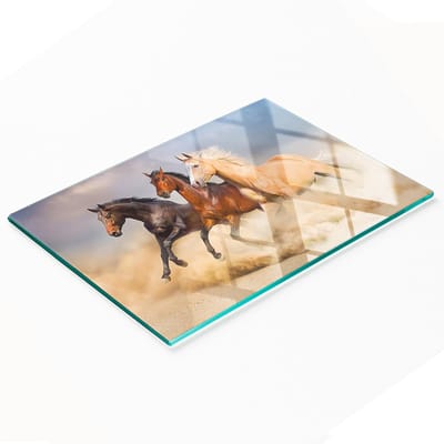 Decoratieve glazen snij- en serveerplank met galopperende paarden, 80x52 cm