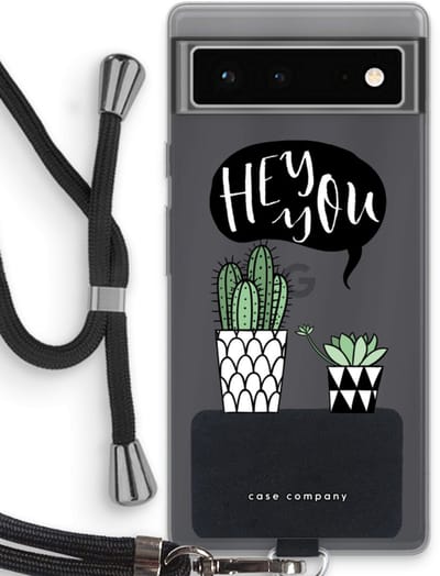 Case Company® - Hoesje met koord geschikt voor Google Pixel 6 hoesje met Koord - Hey you cactus - Telefoonhoesje met Zwart Koord - Bescherming aan alle Kanten en Over de Schermrand