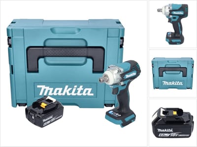 Makita DTW 301 G1J accu slagmoersleutel 18 V 330 Nm 1/2" borstelloos + 1x oplaadbare accu 6.0 Ah + Makpac - zonder oplader