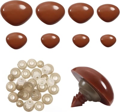 33 Stuks Veiligheidsneus voor Poppen en Knuffels, Bruine Driehoekneus van 9 mm tot 29 mm met Wasringen, Perfect voor Creatief Knutselen