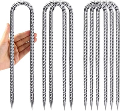 Grondankers U-vorm - Tentharingen haringen - Kamperen beveiligen - Gegalvaniseerd staal - 30 cm lengte - Zilver