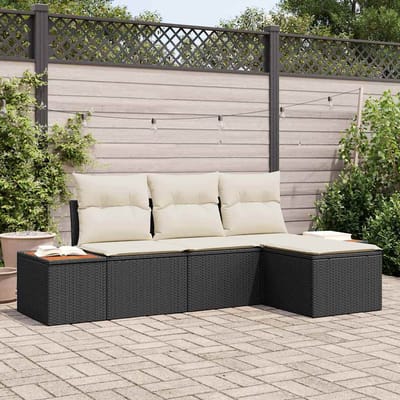 vidaXL Tuinbank Set met kussen met kussen 4 pcs Zwart poly rattan