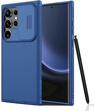 Nillkin CamShield Hoesje Geschikt voor Samsung Galaxy S24 Ultra - Back Cover met Camera Slider Blauw