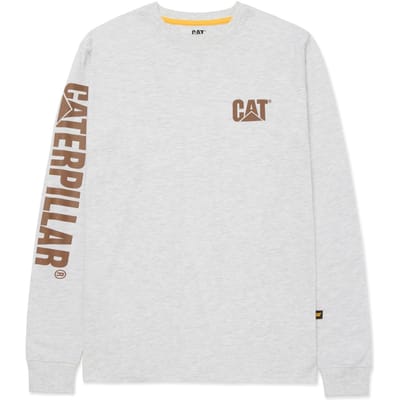 Caterpillar Merkenbanner Lange Mouwen Katoenen Heren Crème T-Shirt