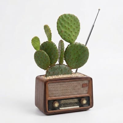 Gloovon® Vintage Radio Decoratie - Bloempot & Bureau-organizer - Geschikt voor Cactus en Vetplantjes - Cadeau voor Kantoor - 12x7x8 cm