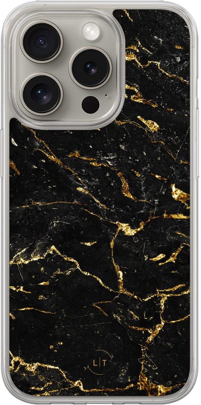 Hoesje geschikt voor iPhone 15 Pro Max - Marmer zwart goud - 2in1 backcover - Marmer - Zwart, Goud - Leuke Telefoonhoesjes