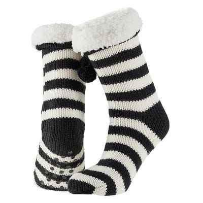 Apollo - Huissok met fake fur - Zwart - Maat 36/41 - Huissok - Fluffy sokken - Slofsokken anti slip - Anti slip sokken - Warme sokken - Winter sokken