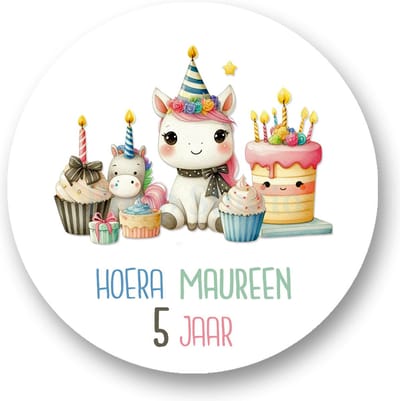 25x Stickers Met Naam Leeftijd - Unicorn Cake - Dieren - Gepersonaliseerd - Sluitstickers - Kinderfeest Traktatie - Uitdelen - Uitdeeltraktatie - Wensetiket - Traktatiestickers Pimp Studio