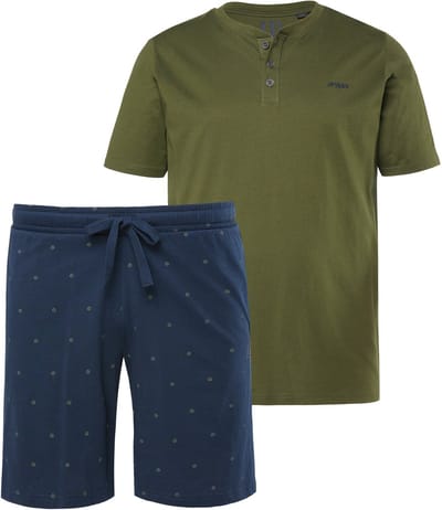 JP 1880 - Heren - Pyjama thuispak T-shirt broek met motief - Donkerkaki - Maat 3XL