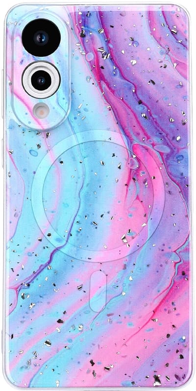 Casemania Hoesje Geschikt voor Samsung Galaxy S25 Edge - Unicorn - Marmer Glitter Back Cover met Camera Bescherming - Geschikt voor MagSafe - Roze en Blauw