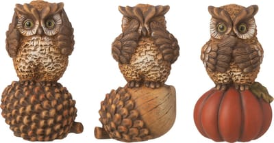 J-Line figuur Uil horen/zien/zwijgen - porselein - bruin - 3 stuks