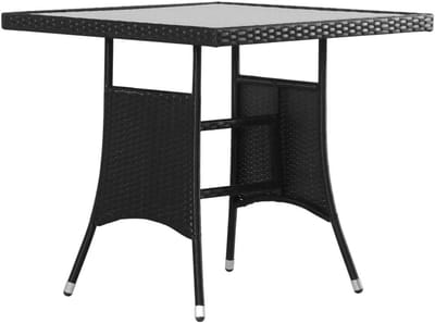 Tuintafel met Glasplaat - Terrastafel Balkontafel - Buiten Zitten Ontspannen - PE-rotan Frame - 80 x 80 cm - Zwart