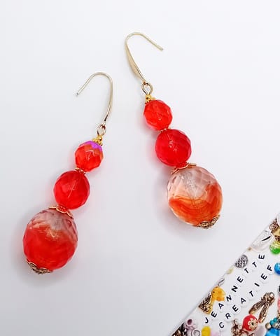 Jeannette-Creatief® - Chique - Red Cocktail Glass - Oorhangers met Glaskralen - Oorbellen Dames - Tsjechische Glaskralen - Tzech Glassbeads - Facet Glaskralen - Oorbellen - Rode Oorbellen - RVS Oorbelhaakjes - Valentijn