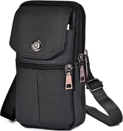 Heuptas - Heup Tas - Leer - Schouder Tas - Mannen - Vrouwen - Lederen Taille Tas - Grote Capaciteit - Riem Tas - Crossbody Tas - Grote Capaciteit - Riem - Tas - Crossbody Tas - Multi-layer Gesp - Mobiele Telefoon Tas - Bum Pouch - Zwart