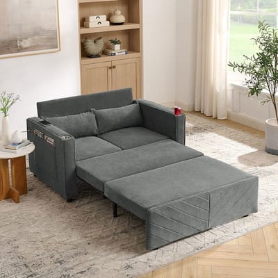 BLACKCOLORS Minimalistische 3-in-1 slaapbank, groot en elegant, 2-zits, uitschuifbaar ontwerp, USB-oplader, perfect voor een dutje, donkergrijs