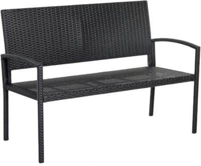 Tuin bank - Twee zits bankje - Voor Buiten & Veranda - All-Weather PU-Rieten Design met Stalen Frame - Lichtgewicht en Eenvoudige Montage - Tuinmeubilair - Zwart