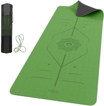 Dikke Antislip Yoga Mat met Uitlijningslijnen - Ideale Sportmat voor Pilates en Fitness - 183 x 61 x 0,6 cm