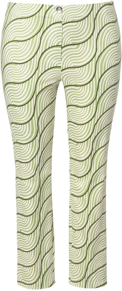 Ulla Popken - Dames - Broek grafische print slim elastische tailleband - Erwtengroen - Maat 48