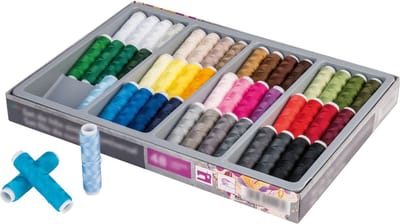 Crelando Universeel Naaigarenset - Set: 48 delig - Garendikte: Ne 40/2 - Looplengte: ca. 50 m - Uitgebreid assortiment met standaard en trendkleuren - Geschikt voor alle naaimachines en stoffen - Scheurvast, slijtvast en kleurecht