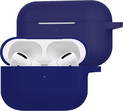 Hoesje Geschikt voor Apple Airpods Pro - Siliconen Hoes met Clip - Silicone Case Cover - Grijsblauw
