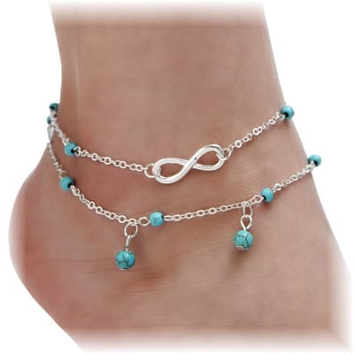 Fako Bijoux® - Enkelbandje - Enkelsieraad - Infinity Turquoise Duo - Zilverkleurig