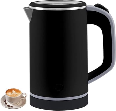 Waterkoker Klein - Reis Waterkoker - Snel Warm Water - Dubbelwandig RVS - 800 ml - Zwart
