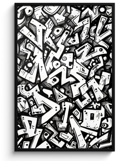 Poster in lijst - Fotolijst 80x120 cm - Posters - Vormen - Letters - Graffiti - Zwart - Posterlijst zwart - Decoratie - Wanddecoratie woonkamer - Muurdecoratie slaapkamer