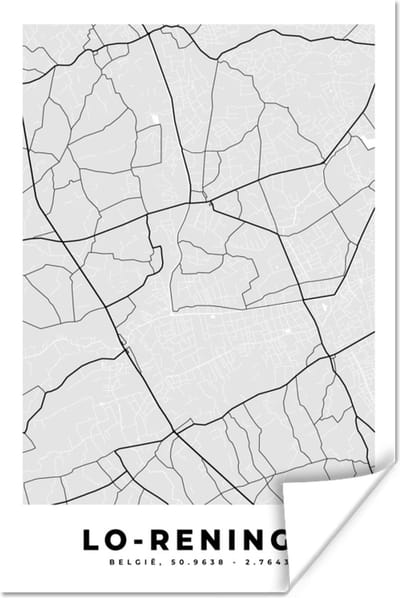 Poster Stadskaart – Zwart Wit - Kaart – Lo Reninge – België – Plattegrond - 120x180 cm XXL