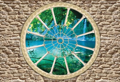Fotobehang Stone Wall Tropical Waterfall Lake | XL - 208cm x 146cm | 130g/m2 Vlies
