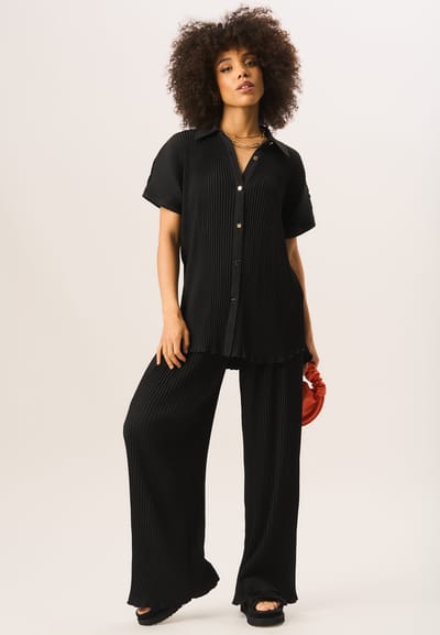Oversized overhemd met korte mouwen en plissé