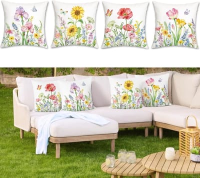 4 stuks - Tuinbloemen kussenhoezen - Bedrukte kussensloop - zacht en comfortabel - afneembaar en wasbaar - wit - geschikt als decoratie voor op de bank, in de tuin of op het terras - Geen kussenkern