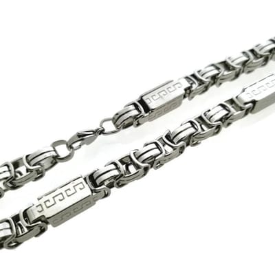Aramat Jewels | Halskettingen | Stoere Rvs Koningsketting met Griekse Blokjes | Zilverkleur / 8mm | |6mm | Staal | Volwassenen | Verkleurd niet